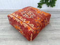 Moroccan Round Kilim Pouf, Colorful Floor cushion, Vintage Moroccan Ottoman, Meditation Cushion, Pouf Cover