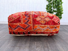 Moroccan Pouf as Plant Stand - Leather-Topped Ottoman, Multi-Use Decor, Holds Plants or Books, Boho Living Room Accent