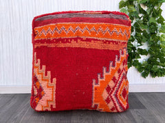 Moroccan Kilim Pouf, Floor Pouf, Vintage Moroccan Ottoman, BeniOurain Pouf, Meditation Cushion, Outdoor Red Kilim Pillow Cover