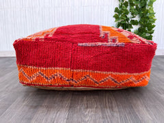 Moroccan Kilim Pouf, Floor Pouf, Vintage Moroccan Ottoman, BeniOurain Pouf, Meditation Cushion, Outdoor Red Kilim Pillow Cover