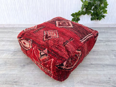 Vintage Moroccan Pouf, Handmade Moroccan Red Floor Cushion, Unstuffed Square Pouf, Vintage Berber Pouf, Moroccan Kilim Red Pouf, Boho Deco