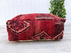 Vintage Moroccan Pouf, Handmade Moroccan Red Floor Cushion, Unstuffed Square Pouf, Vintage Berber Pouf, Moroccan Kilim Red Pouf, Boho Deco