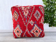 Moroccan Floor Cushion Chair, Boho Lounge Pouf with Backrest, Handmade Bohemian Seating, Ethnic Tassel Floor Sofa