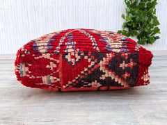 Moroccan Floor Cushion Chair, Boho Lounge Pouf with Backrest, Handmade Bohemian Seating, Ethnic Tassel Floor Sofa
